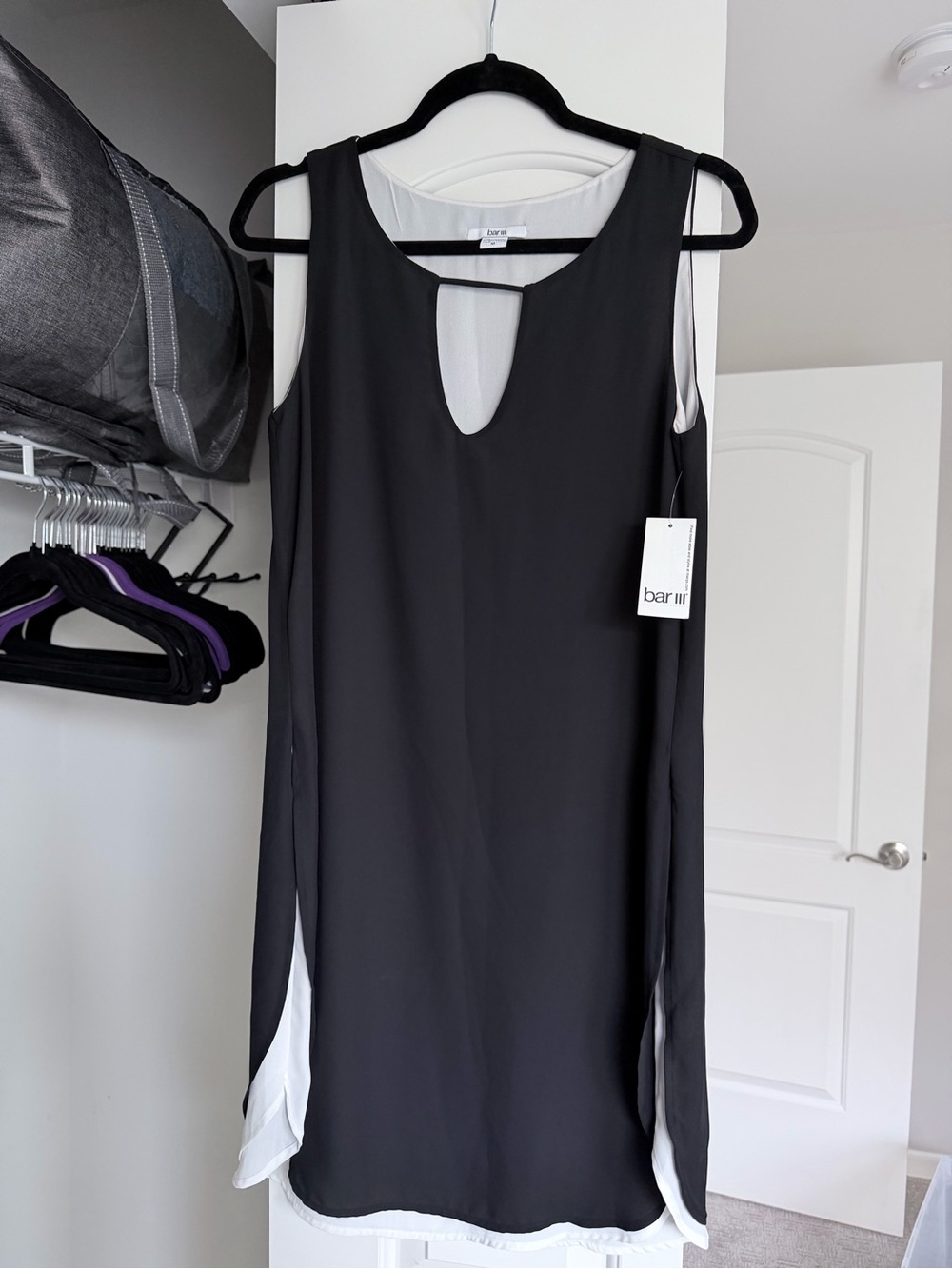 Bar III Black Shift Dress with White Contrast Panels